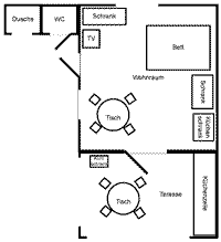 Grundriss der Ferienwohnung in Oliva